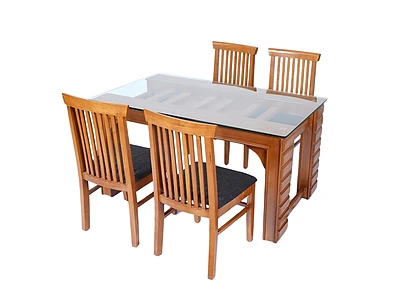 Image of Teak Wood Dining Table with Glass Top-4 seater - 1